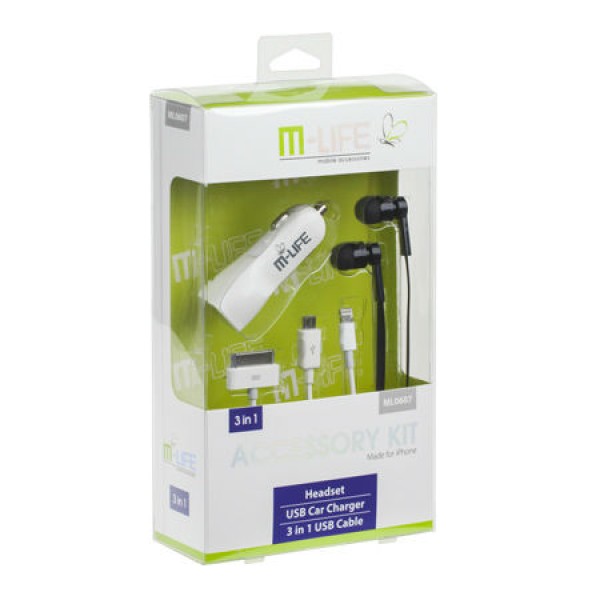 KIT IPHONE5 (INCARCATOR AUTO+CABLU+CASTI) M-L