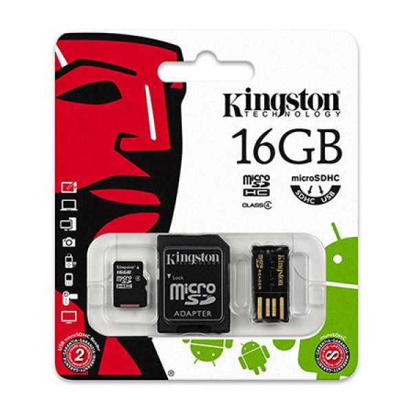 MICROSD CARD 16GB CLASS 4 ADAPTOR USB KINGSTO