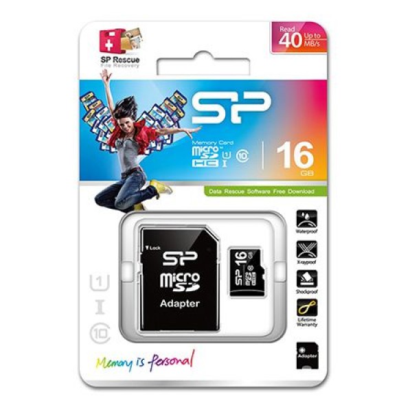MICRO SD CARD  16GB CLASS 10 CU ADAPTOR SILIC
